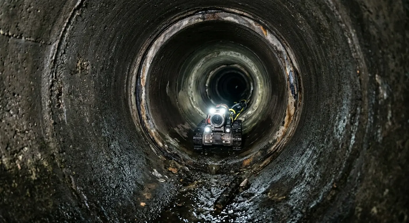 Robotic sewer camera inspecting pipe interior for Sewer Line Cleaning in Placerville